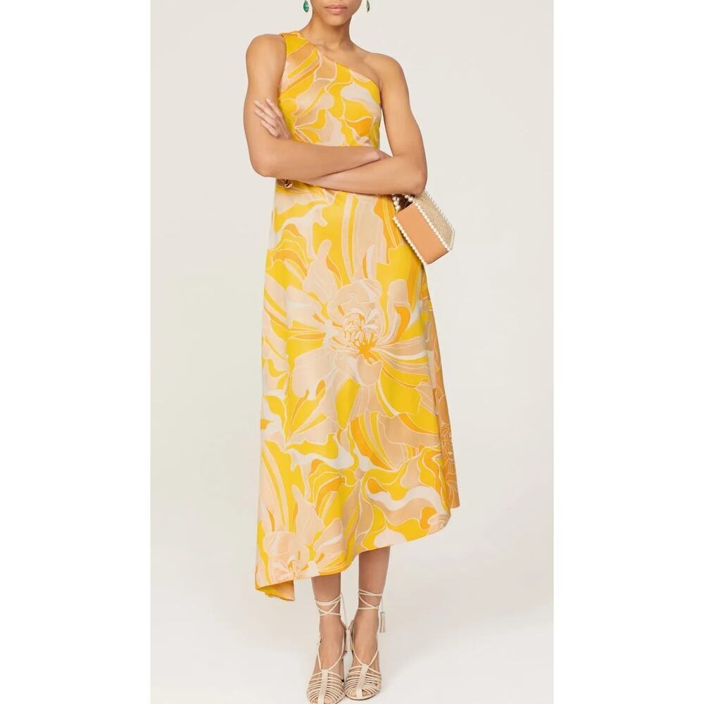 Alexis Brave Lef Dress Floral Satin Sleeveless One Shoulder Sunlight Yellow M